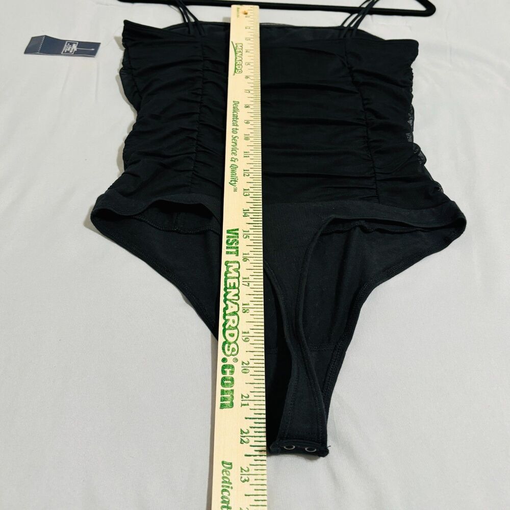 Abercrombie & Fitch Black Ruched Bodysuit Sz M Dbl Spaghetti Straps - Picture 6 of 8